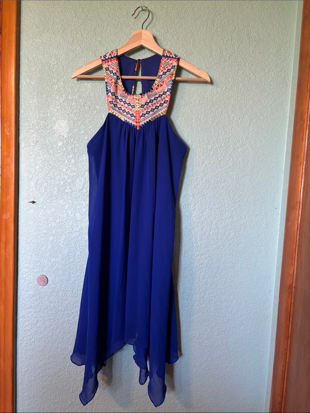 City Studio Juniors Royal Blue Embroidered Halter High-Low Dress Medium Like New